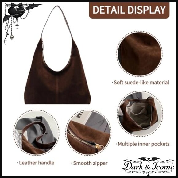 Slouchy Suede Hobo Shoulder Bag Large Capacity Work Travel Purse - Picture 3 of 7